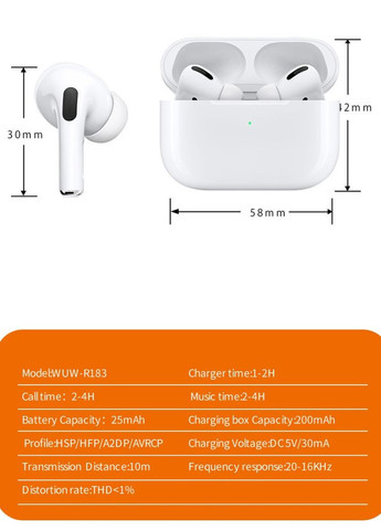 Беспроводные Bluetooth наушники WUW R183 TWS Белые No Brand (274236357)