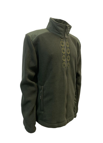 Кофта Love self фліс хакі на блискавці з планкою з вишивкою Орнамент №2 р. 2XL (52) 4PROFI (274401692)