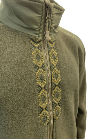 Кофта Love self фліс хакі на блискавці з планкою з вишивкою Орнамент №2 р. 2XL (52) 4PROFI (274401692)