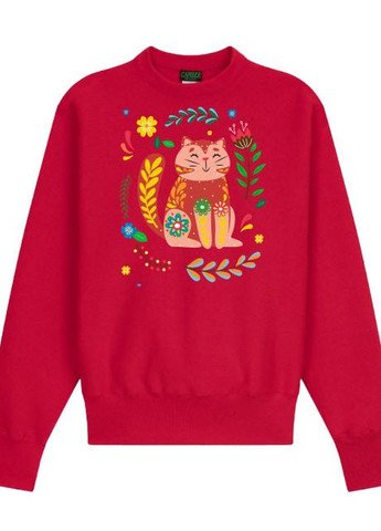 Красный свитшот жен. мила трехнить с начесом красный с принтом котик р.2xl 4PROFI (275096530)