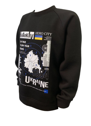 Черный свитшот муж. рокки трехнитка с начесом черный с принтом харьков р.2xl 4PROFI (275096542)