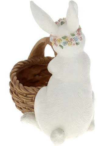 Статуетка "Білий Кролик з Кошиком" з міні-кашпо 22х15,5х26,5 см Bona (275072664)