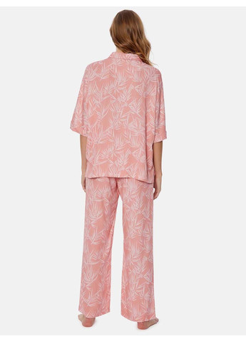 Розовая пижама кофта + брюки Pretty You London Printed Studio Long