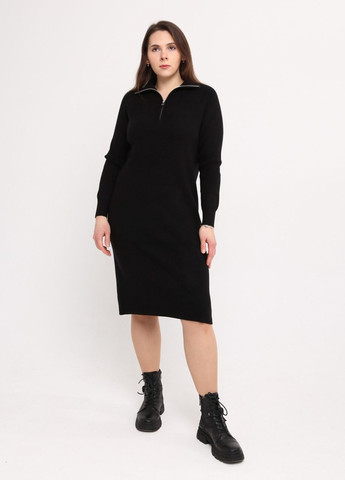 Черное повседневный платье женское черное прямое ворот на молнии платье-свитер JEANSclub однотонное