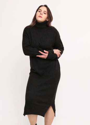 Чорна повсякденний сукня жіноча чорна довга пряма з розрізом сукня светр JEANSclub однотонна