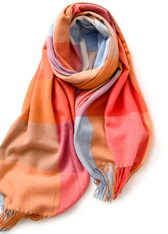 Кашеміровий палантин шарф у клітину з бахромою PASHMINA персиковий No Brand (275334205)