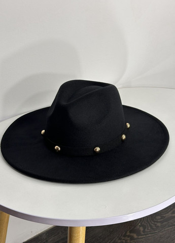 Шляпа Федора с широкими полями 9,5 см и ремешком GOLDEN DROP черная No Brand (275334209)