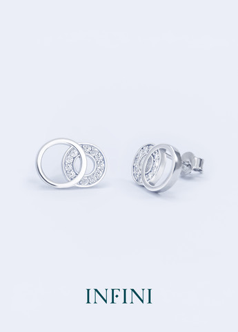 Серьги серебряные с двойными кольца с цирконами Infini (276004307)