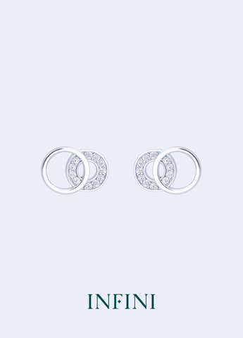 Серьги серебряные с двойными кольца с цирконами Infini (276004307)