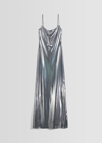 Серебряное вечернее платье Bershka однотонное