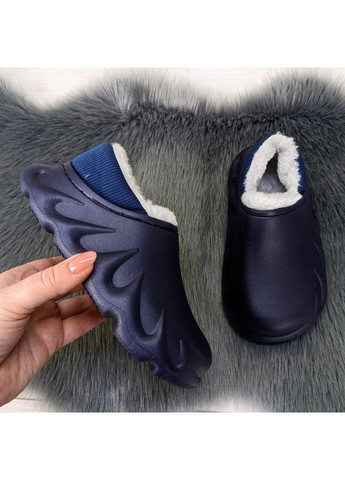 Темно-синие тапочки пена (галоши) на меху с мягким задником Lion