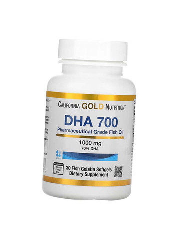 Докозагексаеновая Кислота DHA 700 Fish Oil Pharmaceutical Grade 30гелкапс California Gold Nutrition (275469516)