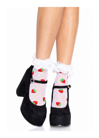 Шкарпетки жіночі з полуничним принтом Strawberry ruffle top anklets One size, мереживні м Leg Avenue (275732913)