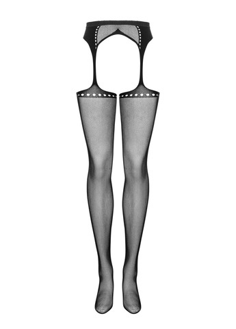 Сетчатые чулки-стокинги со стрелкой Garter stockings S314 S/M/L, черные, имитация гартеров Obsessive (275732961)