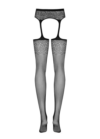 Сетчатые чулки-стокинги с цветочным рисунком Garter stockings S207 XL/XXL, черные, имитаци Obsessive (275732963)