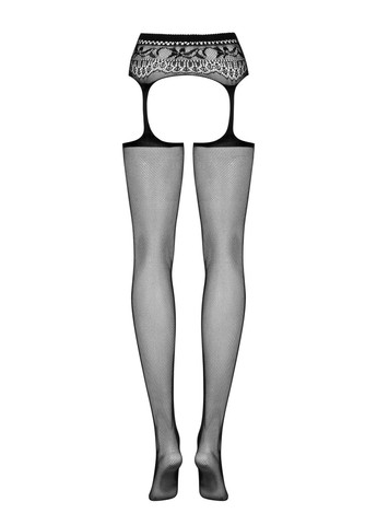 Сітчасті панчохи-стокінги з мереживним поясом Garter stockings S307 XL/X, чорні, імітація Obsessive (275732969)