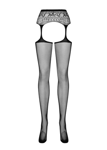 Сетчатые чулки-стокинги с кружевным поясом Garter stockings S307 XL/XXL, черные, имитация Obsessive (275732969)