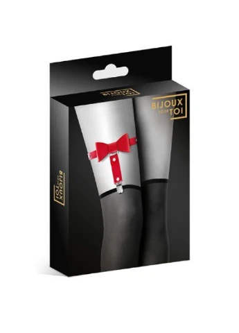 Гартер на ногу - WITH BOW Red, сексуальна підв'язка з бантиком, екошкіра Bijoux Pour Toi (275733072)