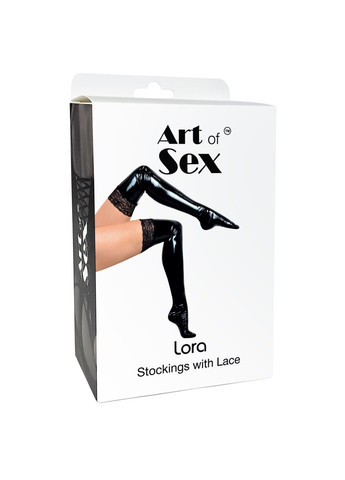 Сексуальні вінілові панчохи - Lora з мереживом, розмір S, колір чорний Art of Sex (275733087)