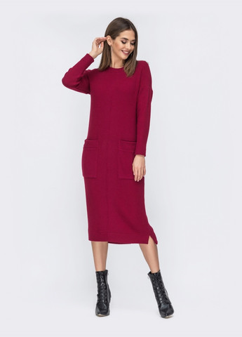Бордовое бордовое платье-миди со спущенной линией плеч Dressa