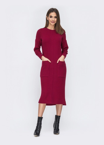 Бордовое бордовое платье-миди со спущенной линией плеч Dressa
