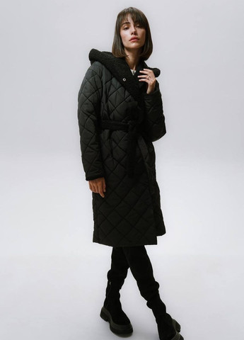 Чорне зимнє Пальто стьобане зимове з капюшоном AL