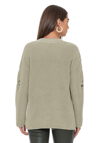Оливковый женский свитер с дырками. SVTR