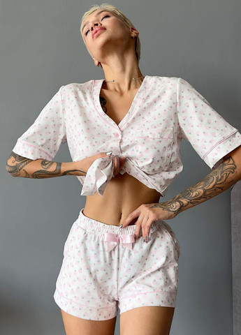 Біла всесезон піжама жіноча сорочка + шорти Roksana
