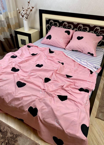 Постельное белье хлопковое Сердца Евро Простынь на резинке 160x200х20 Бязь Розовое 70 х 70 No Brand (276459280)