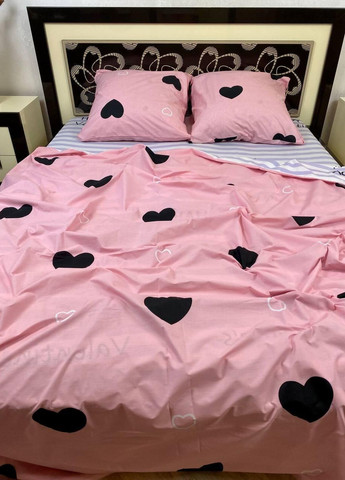 Постельное белье хлопковое Сердца Евро Простынь на резинке 160x200х20 Бязь Розовое 70 х 70 No Brand (276459280)