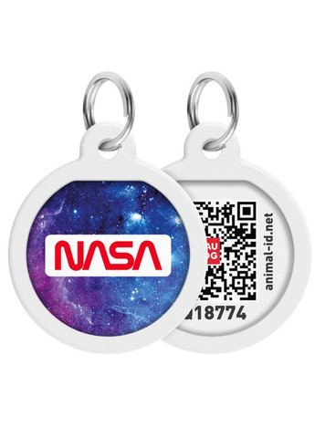 Адресник для собак і котів металевий Smart ID з QR паспортом"NASA21", коло, Д 25 мм WAUDOG (276386927)