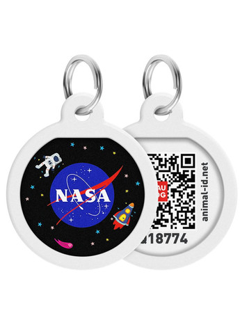 Адресник для собак та котів металічний Smart ID з QR паспортом"NASA", круг, Д 25 мм WAUDOG (276387276)