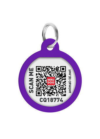 Адресник для собак і котів металевий Smart ID з QR паспортом"Градієнт фіолетовий", коло, Д 25 мм WAUDOG (276386982)