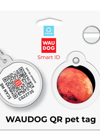 Адресник для собак и кошек металлический Smart ID с QR паспортом "Марс", круг, Д 30 мм WAUDOG (276387438)