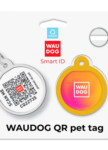 Адресник для собак і котів металевий Smart ID з QR паспортом"Градієнт помаранчевий", коло, Д 25 мм WAUDOG (276387069)