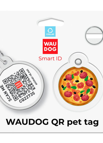 Адресник для собак і котів металевий Smart ID з QR паспортом"Піца", коло, Д 30 мм WAUDOG (276387011)