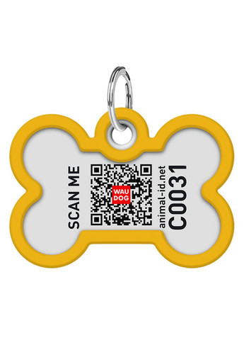 Адресник для собак і котів металевий Smart ID з QR паспортом"Градієнт помаранчевий", кістка, Д 40 мм, Ш 28 мм WAUDOG (276387087)
