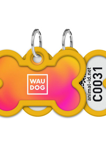 Адресник для собак и кошек металлический Smart ID с QR паспортом "Градиент оранжевый", кость, Д 40 мм, Ш 28 мм WAUDOG (276387087)