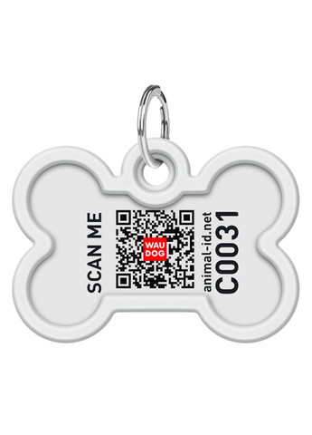 Адресник для собак і котів металевий Smart ID з QR паспортом"Місяць", кістка, Д 40 мм, Ш 28 мм WAUDOG (276387635)