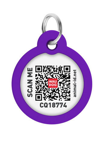 Адресник для собак и кошек металлический Smart ID с QR паспортом "Градиент фиолетовый", круг, Д 30 мм WAUDOG (276387564)
