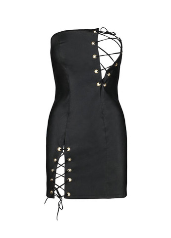 Мини-платье из экокожи Celine Chemise black L/XL — : шнуровка, трусики в комплекте Passion (276392835)