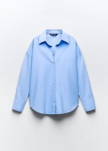 Голубой рубашка однотонная Zara с длинным рукавом