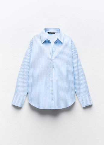 Светло-голубой рубашка однотонная Zara с длинным рукавом