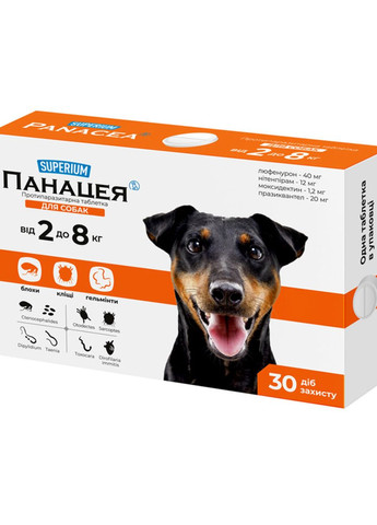 СУПЕРИУМ Панацея, противопаразитарная таблетка для собак, 2-8 кг Superium (276470534)