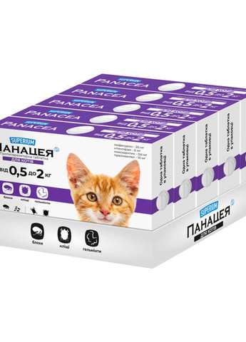 СУПЕРИУМ Панацея, противопаразитарные таблетки для кошек 0,5-2 кг Superium (276470544)