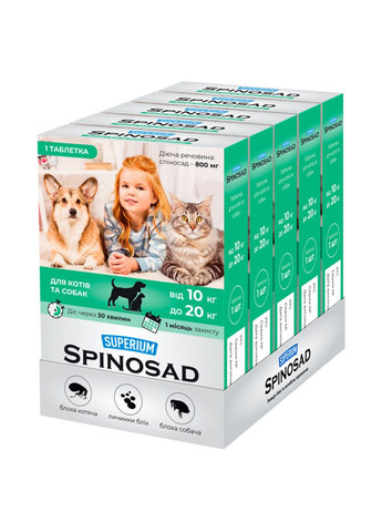 СУПЕРІУМ Спіносад таблетка для котів та собак від 10 до 20 кг Superium (276470541)