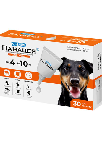 СУПЕРИУМ Панацея, противопаразитарные капли на холке для собак, 4-10 кг Superium (276470549)