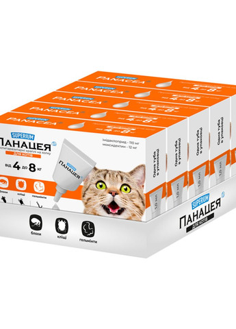 СУПЕРИУМ Панацея, противопаразитарные капли на холке для кошек, 4-8 кг Superium (276470546)