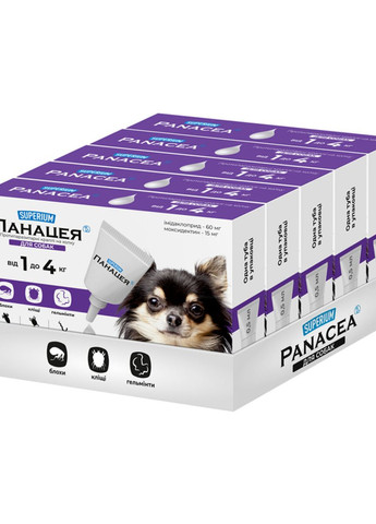СУПЕРІУМ Панацея, протипаразитарні краплі на холку для собак, 1-4 кг Superium (276470545)