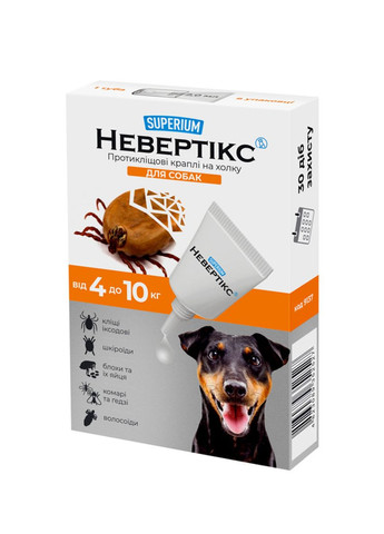 СУПЕРІУМ Невертікс, протикліщові краплі на холку для собак, 4-10 кг Superium (276470536)